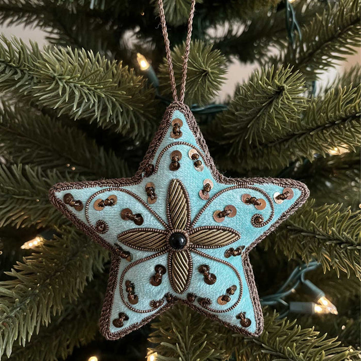Sea Green Star Cotton Premium Zardozi Ornament