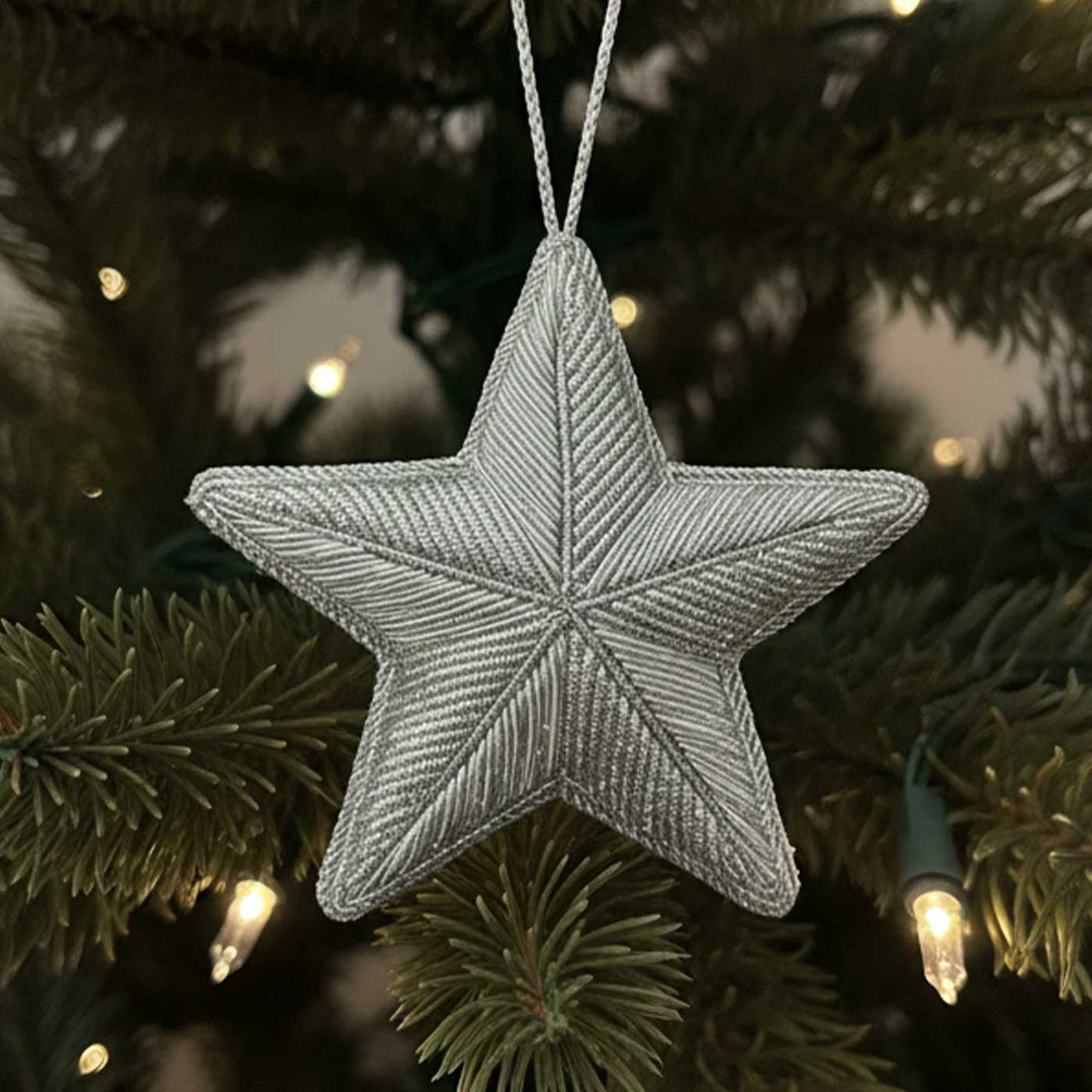 Silver Full Star Cotton Premium Zardozi Ornament