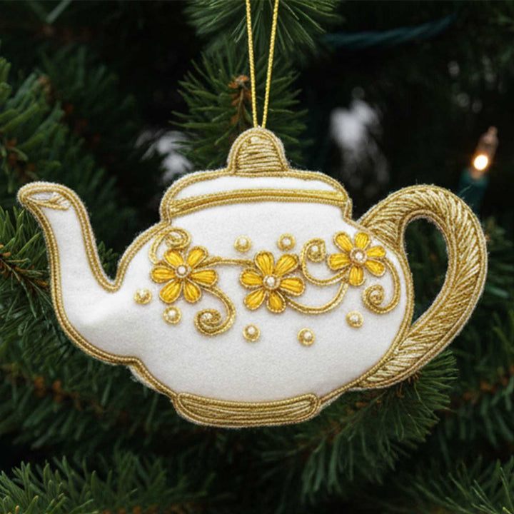 2 Pc | White And Gold Tea Set Cotton Premium Zardozi Ornament