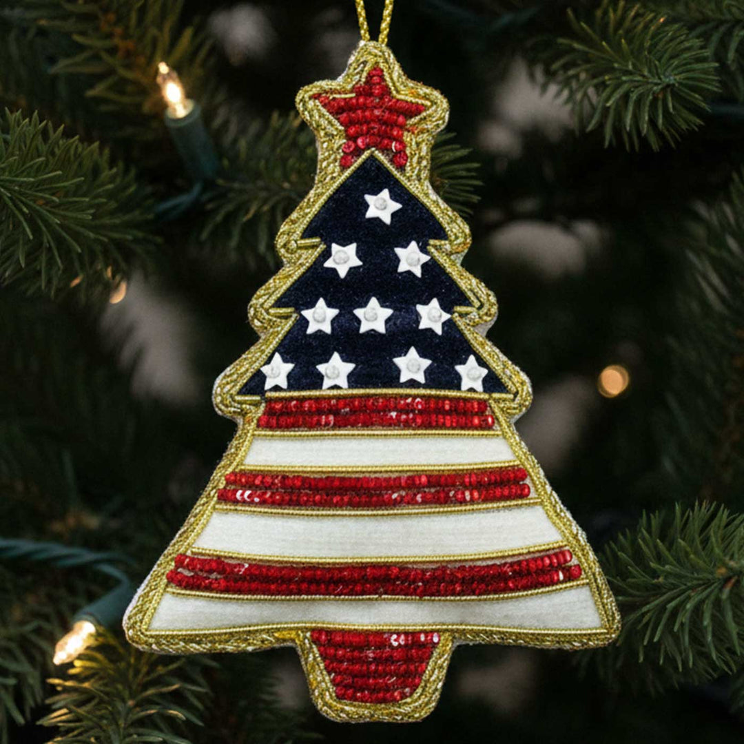Stars And Stripes Tree Premium Zardozi Ornament