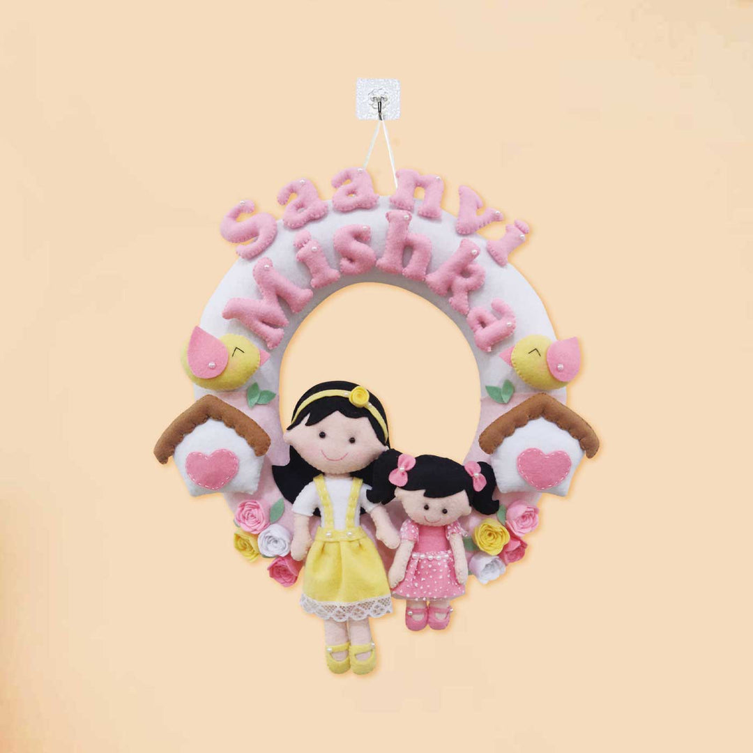 Personalized Handmade Birds Theme Felt Kids Name Plate For Sisters