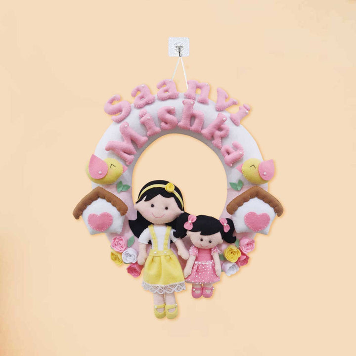 Personalized Handmade Birds Theme Felt Kids Name Plate For Sisters