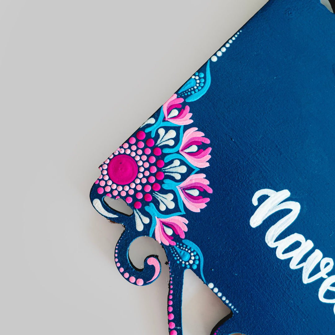 Handcrafted Dot Art Rectangular Name Plate 4 - Corner Detail Close-up