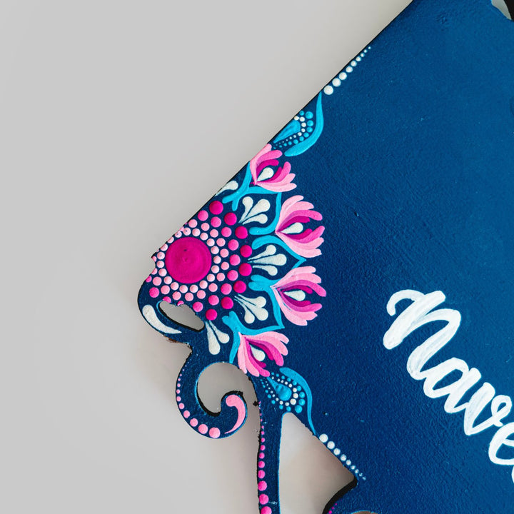 Handcrafted Dot Art Rectangular Name Plate 4 - Corner Detail Close-up