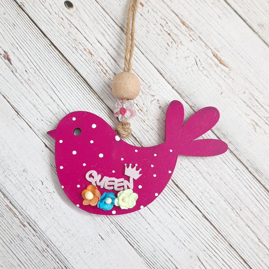 Hand-Painted Queen Theme MDF Wood Car Hanging
