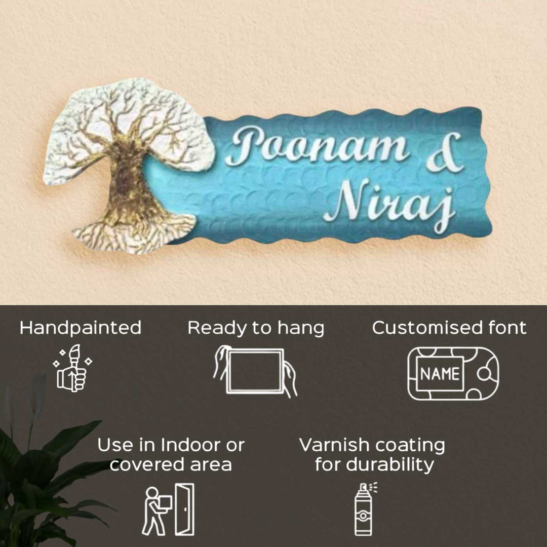 Personalized Tree Of Life Theme Mdf Wood Name Plate - Front View with Name Personalization