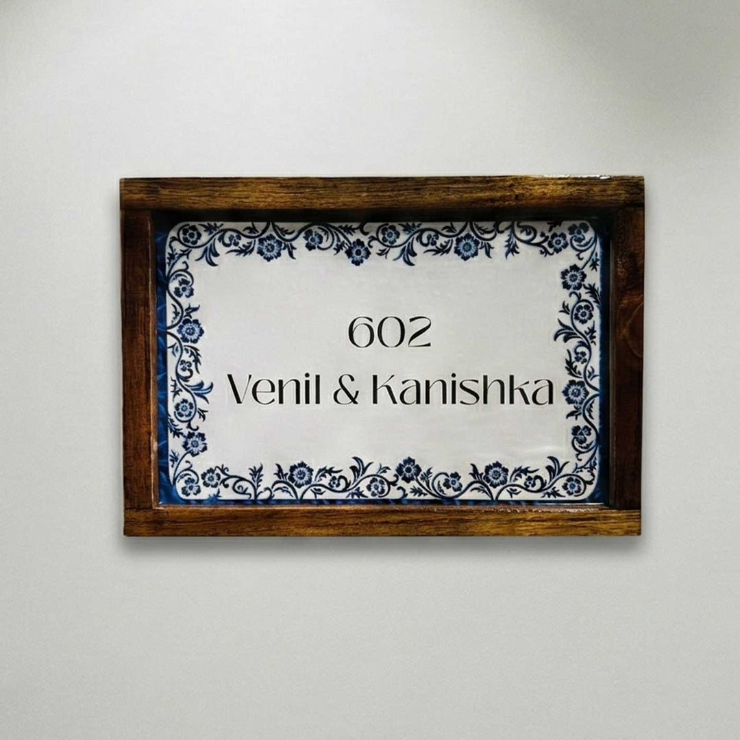 Azure Bloom Vintage Personalized Resin Wooden Frame Name Plate