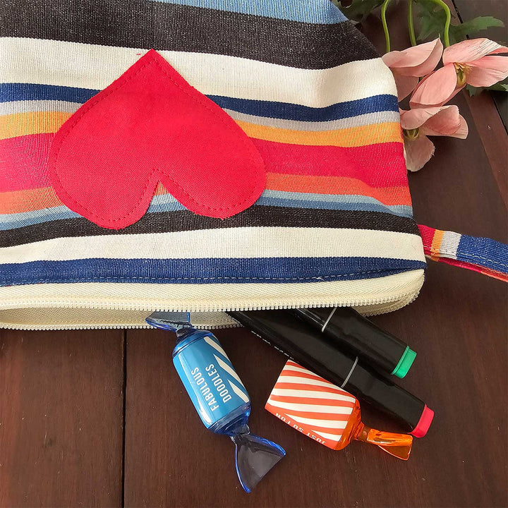 Summer Heart Striped Cotton Pouch