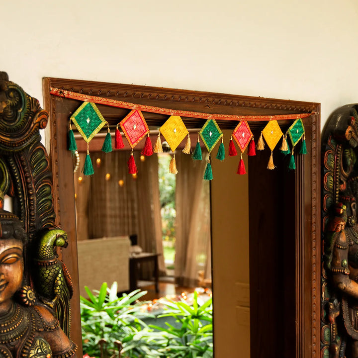 41 In | Multicoloured Kite Shaped Eco-Friendly Handmade Woven Bamboo Toran