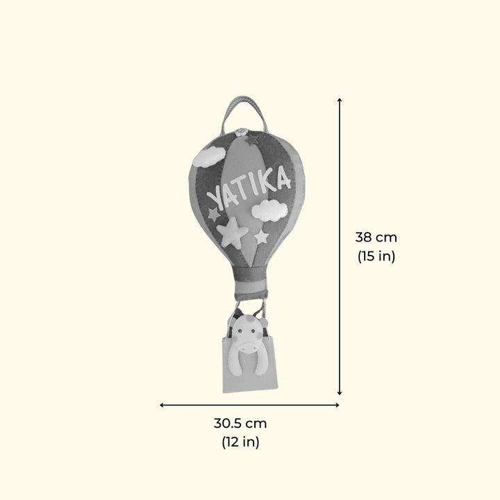 Personalized Handmade Hot Air Ballon Felt Name Plate - Dimension Chart with Height and Width