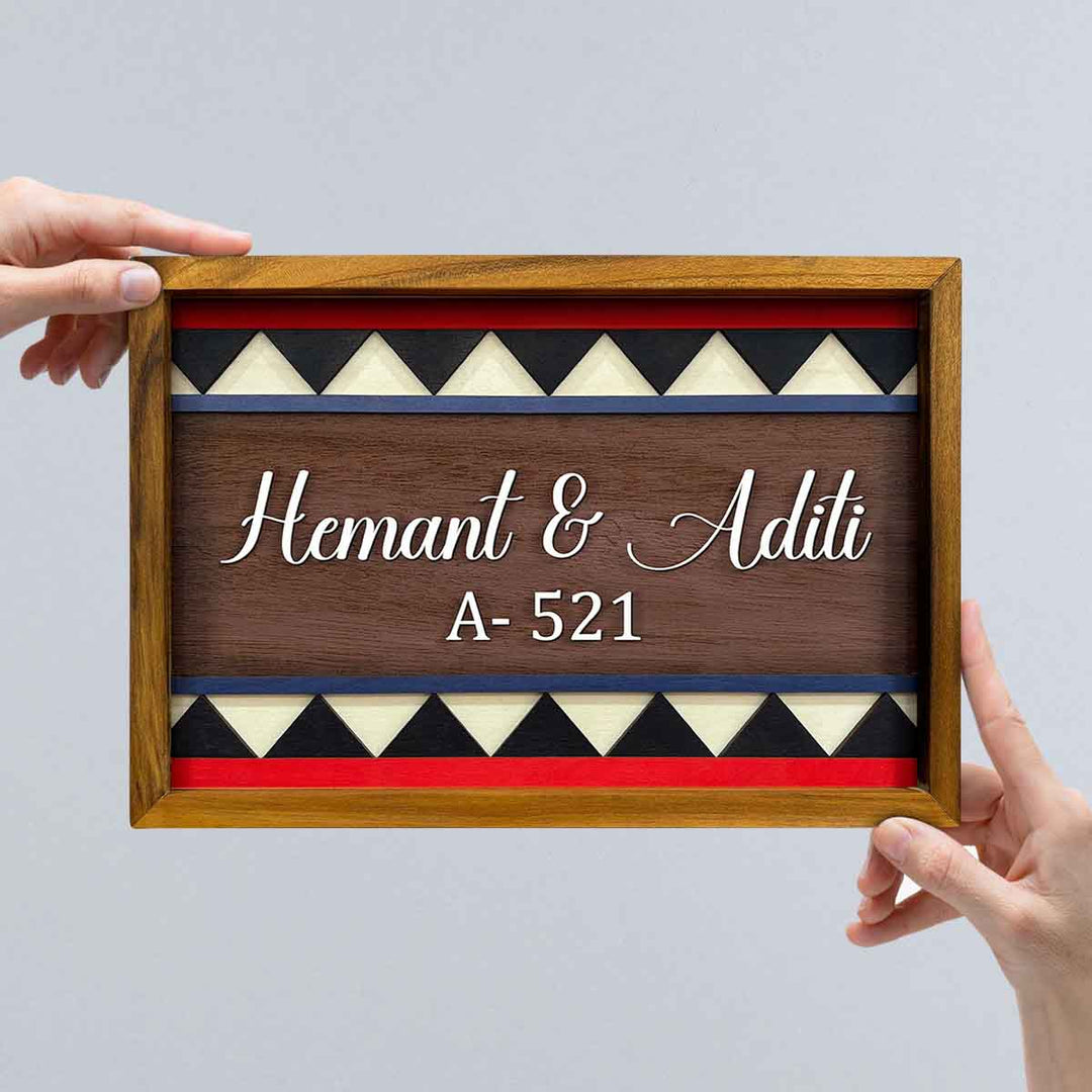 Wooden Personalized Framed Nameplate For Couples 1 - Name Personalization Example Held in Hands