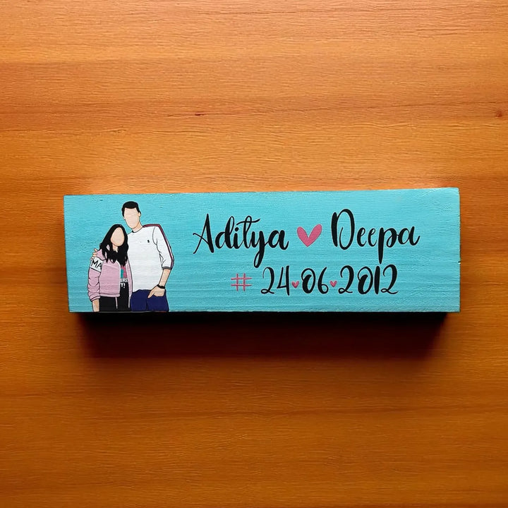 Photo Personalized Hand-Painted Couples Theme MDF Wood Name Plate