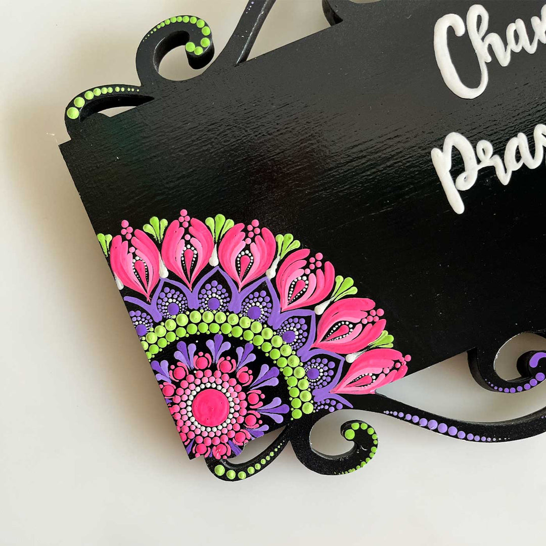 Personalized Handmade Rectangular Cutwork With Dot Art Mdf Wood Name Plate - Corner Detail Close-up