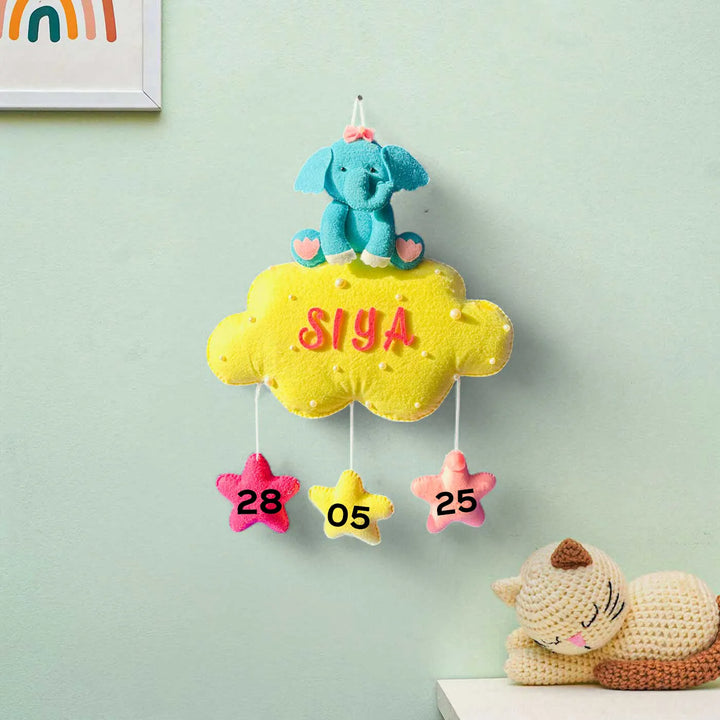 Personalized Handmade Animals On Cloud Theme Felt Kids Name Plate With Date of Birth