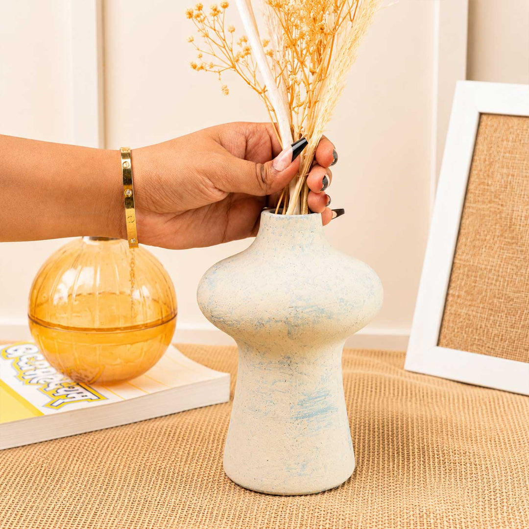 Azure Heritage Porcelain Vase With Dried Flower Bunch