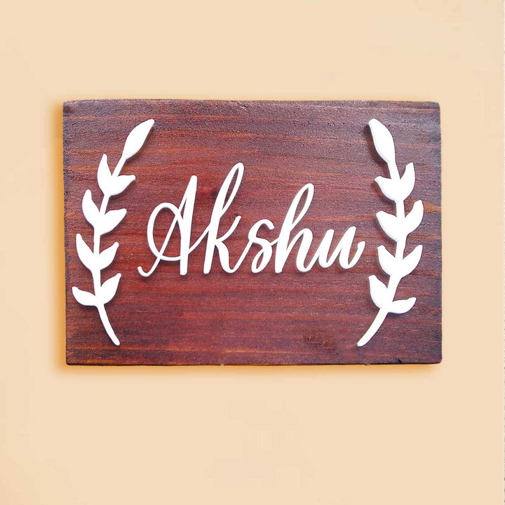 Personalized Minimalist Pine Wood Name Plate - Front View Name Personalization Example