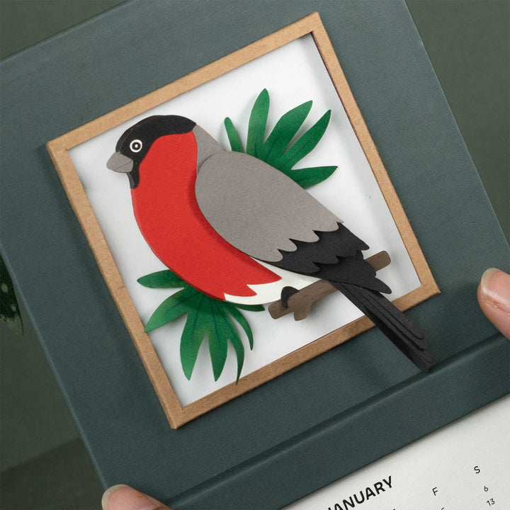 Handmade 3D Bullfinch Bird 2026 Desk Calendar