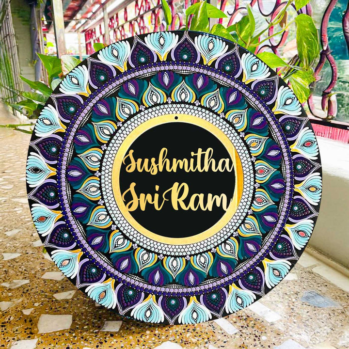 Personalized Hand-Painted Dot Mandala Round Multicolour Mdf Wood Name Plate