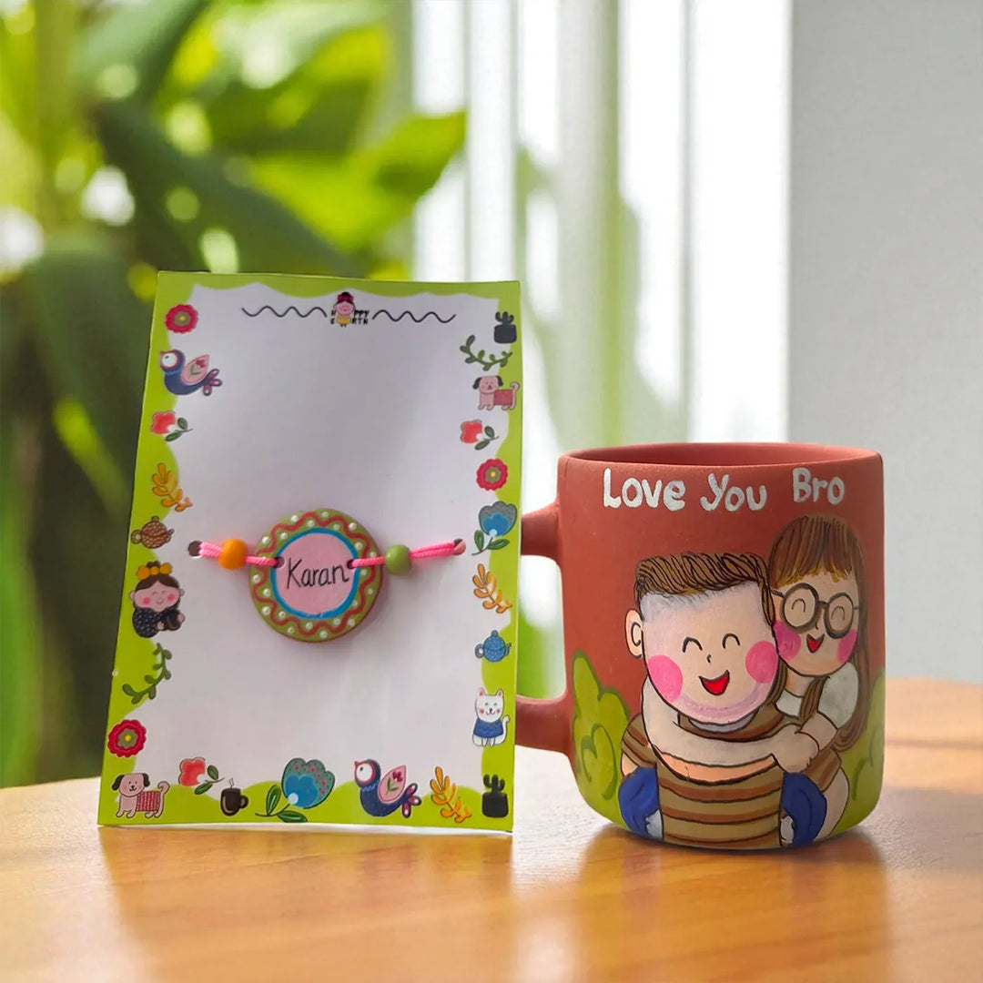 Photo Personalized Terracotta Rakhi Hamper | Includes 1 Mug, 1 Rakhi