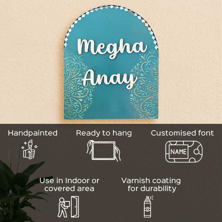 Personalized Royal Blue Theme Mdf Wood Name Plate - Mounted on Wall Showing Personalization