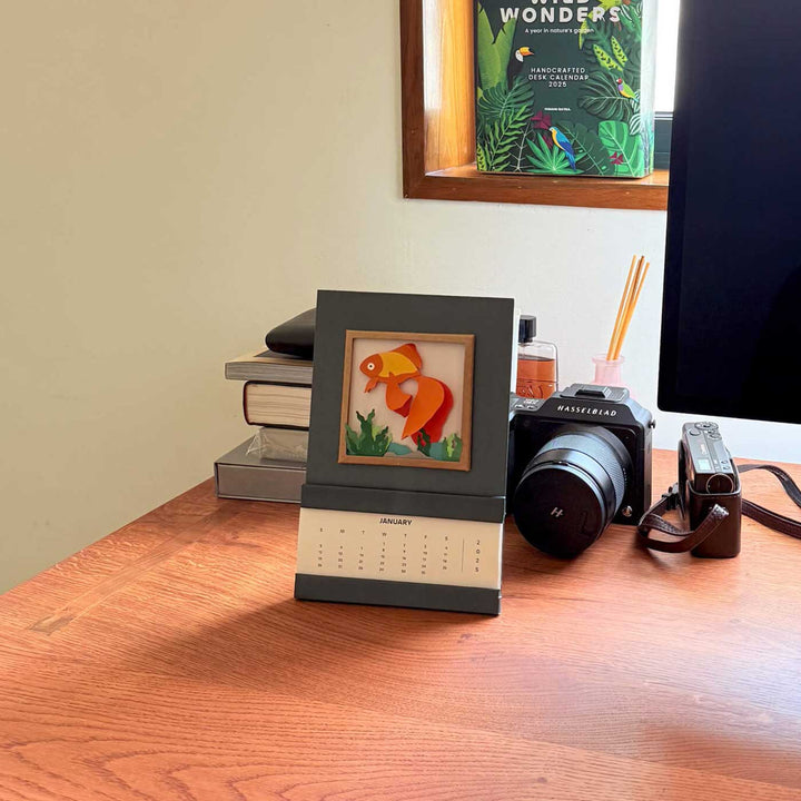 Handmade 3D Gold Fish 2026 Desk Calendar