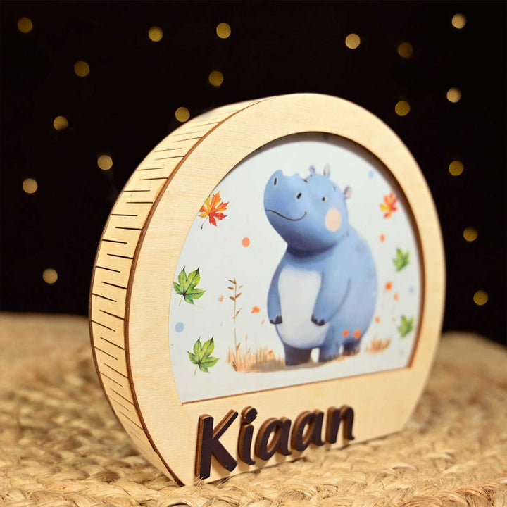 Personalized Hippo Theme Wooden Table Lamp For Kids With 3D Letters