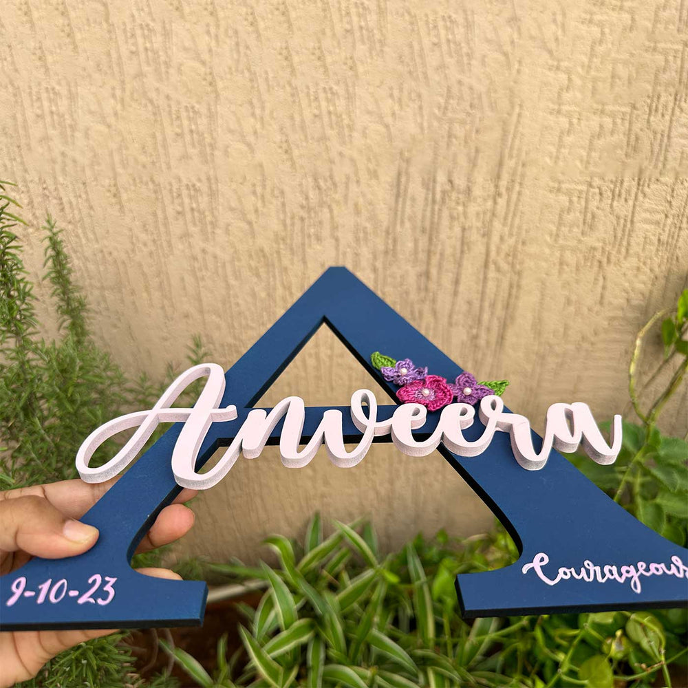 Personalized Handmade Wooden Monogram Name Plate - Name Personalization Example Held Outdoors
