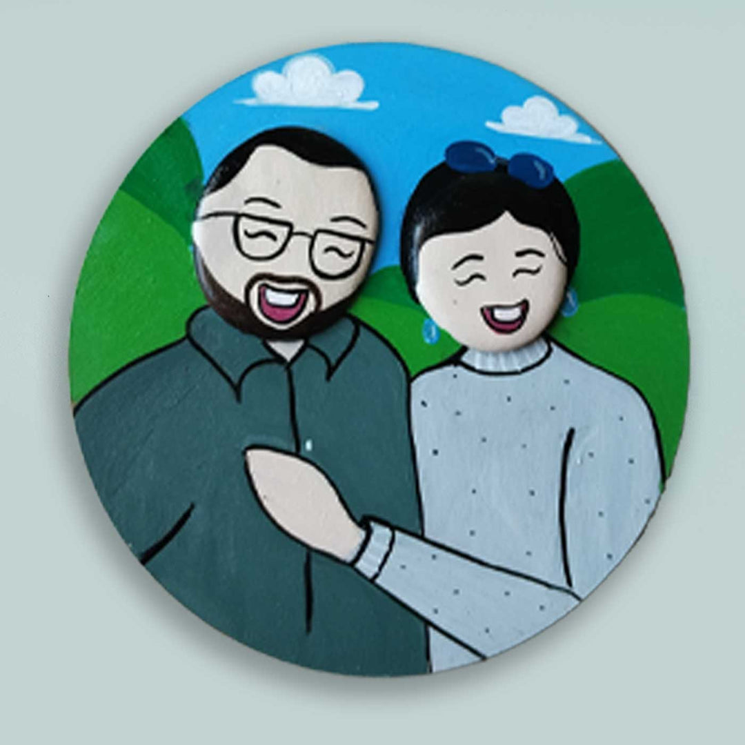 Photo Personalized Pebble Art Couples Magnet With Mountain Background