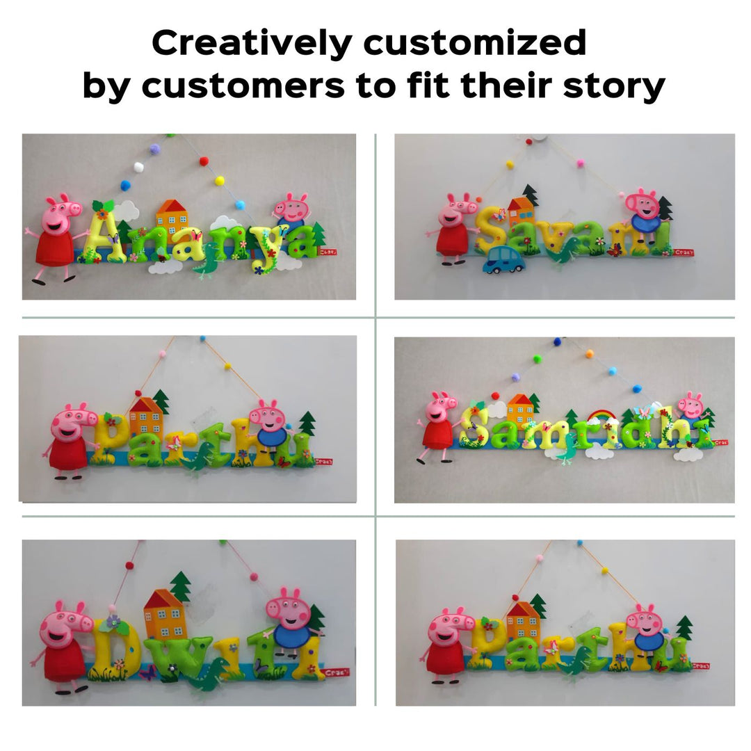 Peppa Pig Name Plate For Kids - Name Personalization Example Hanging on Wall