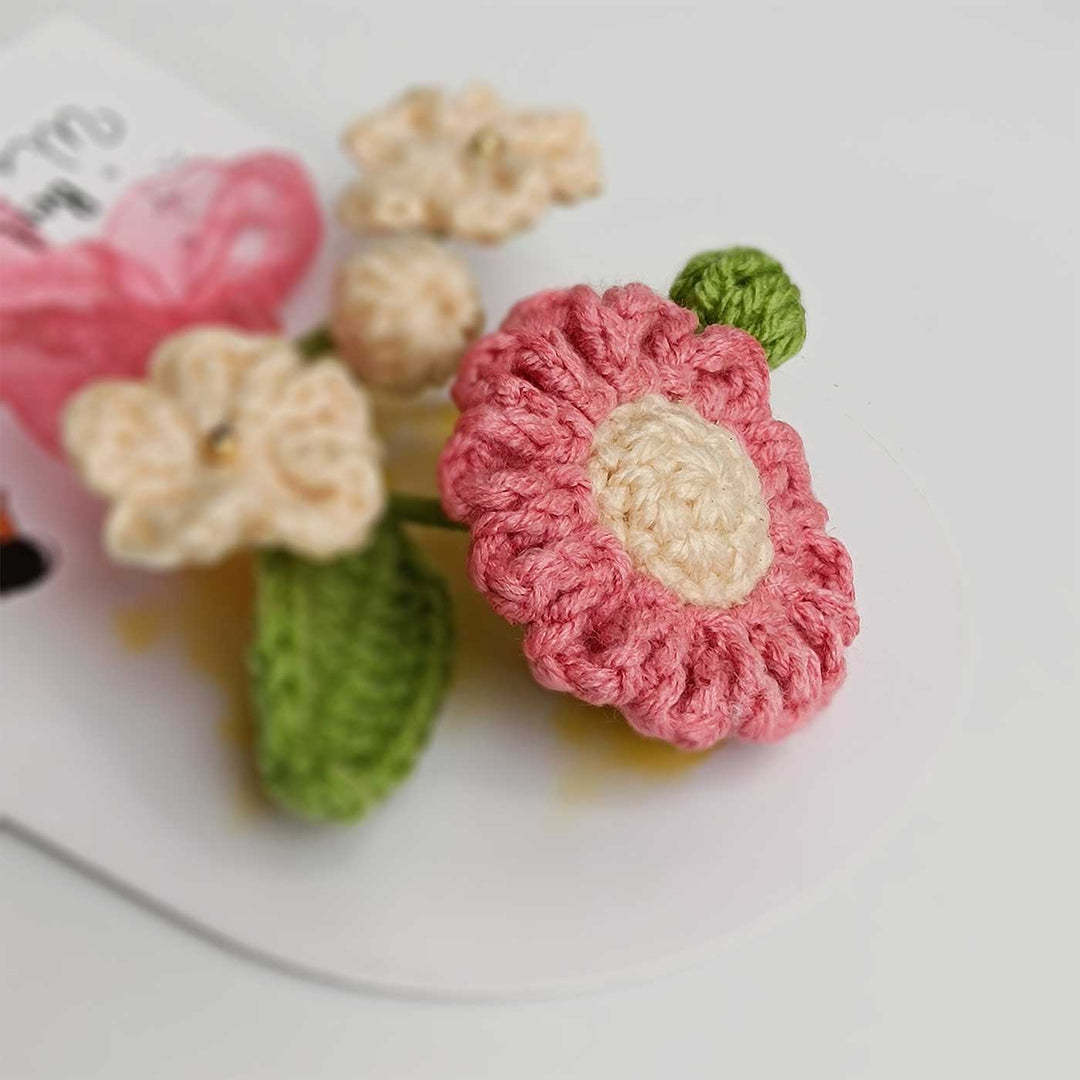 Handmade Crochet 3D Pink & Cream Floral Greeting Card