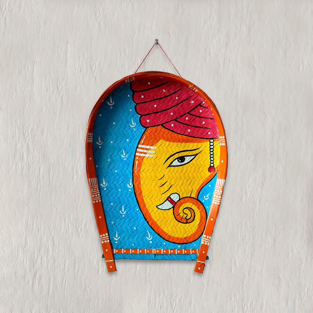 Handpainted Blue Ganesha Bamboo Wall Decor
