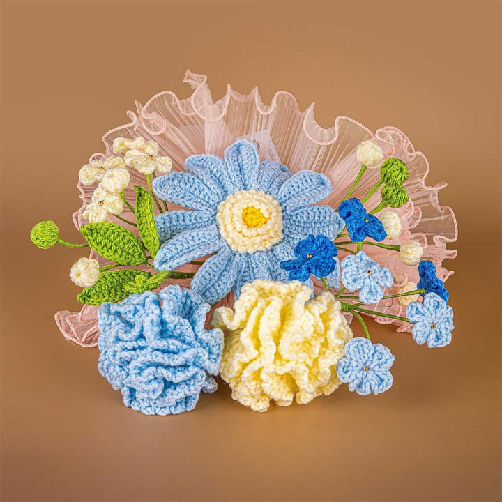Handmade Crochet Under Quiet Sky Flower Bouquet With Lights | Includes Photo & Greeting Card