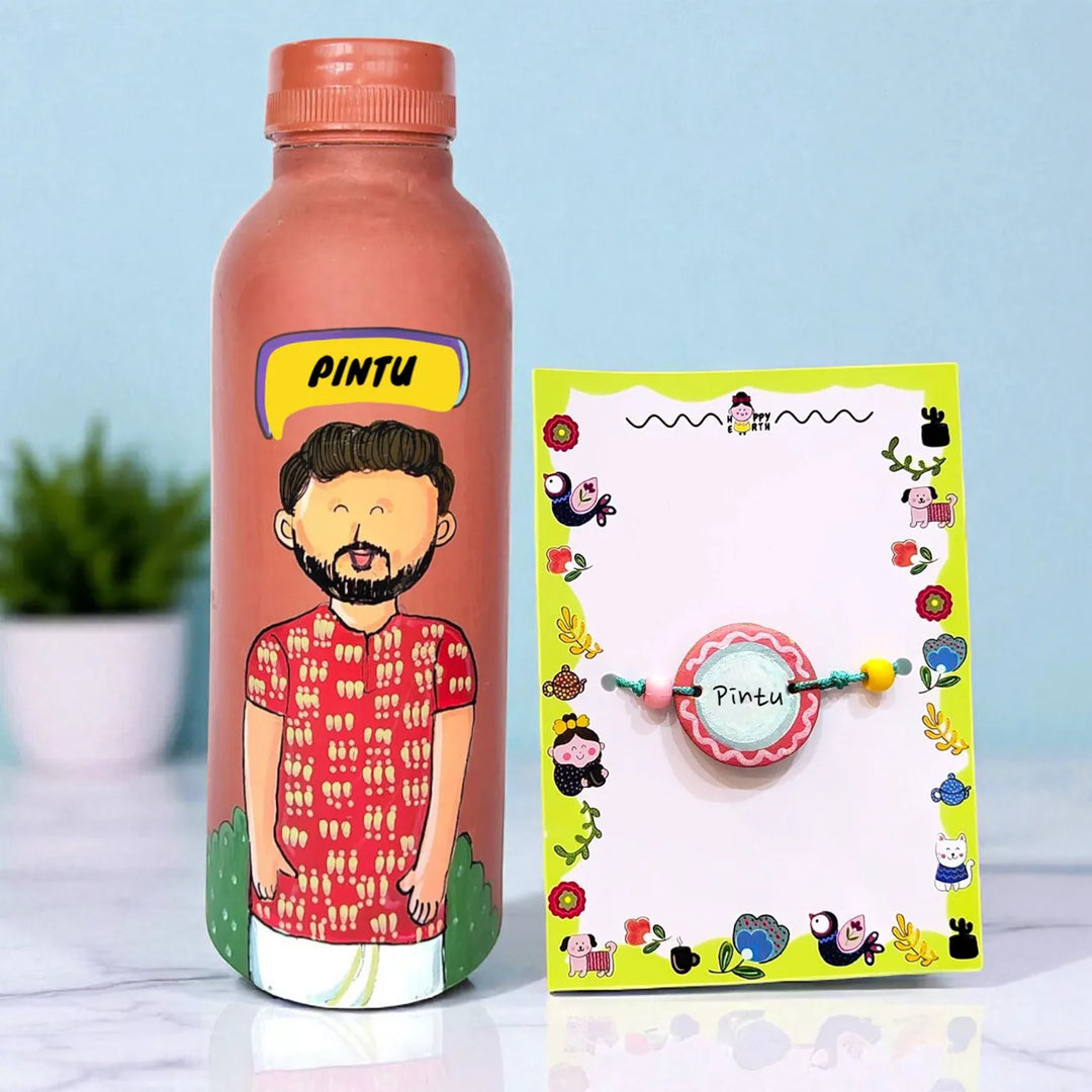 Photo Personalized Terracotta Rakhi Hamper | Includes 1 Bottle, 1 Rakhi