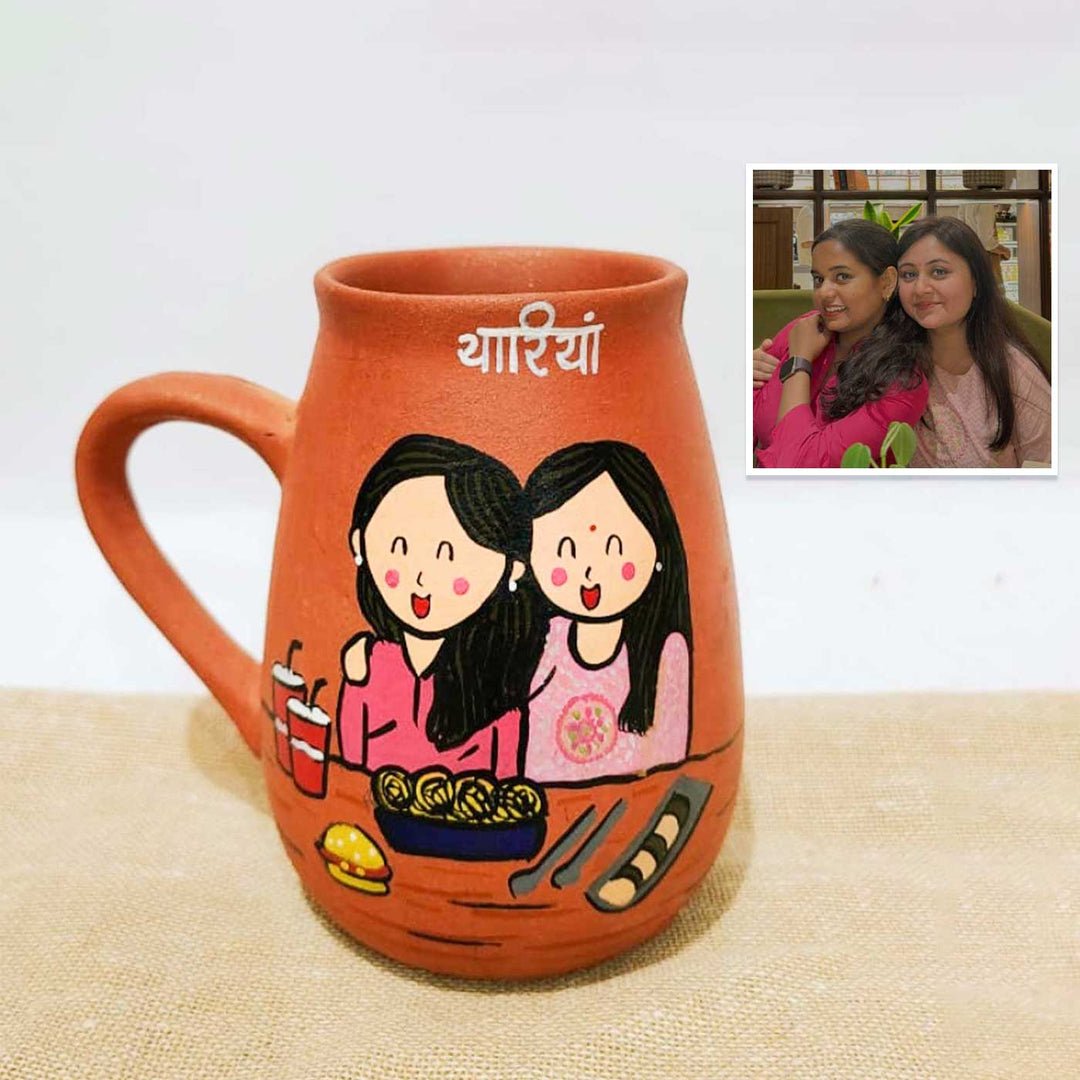 Best Friends Forever | Personalised Terracotta Mugs with Photo Based Caricatures