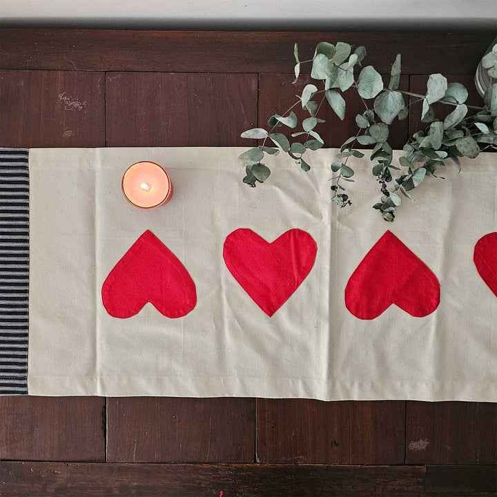 Red In Love Heart Motif Cotton Table Runner