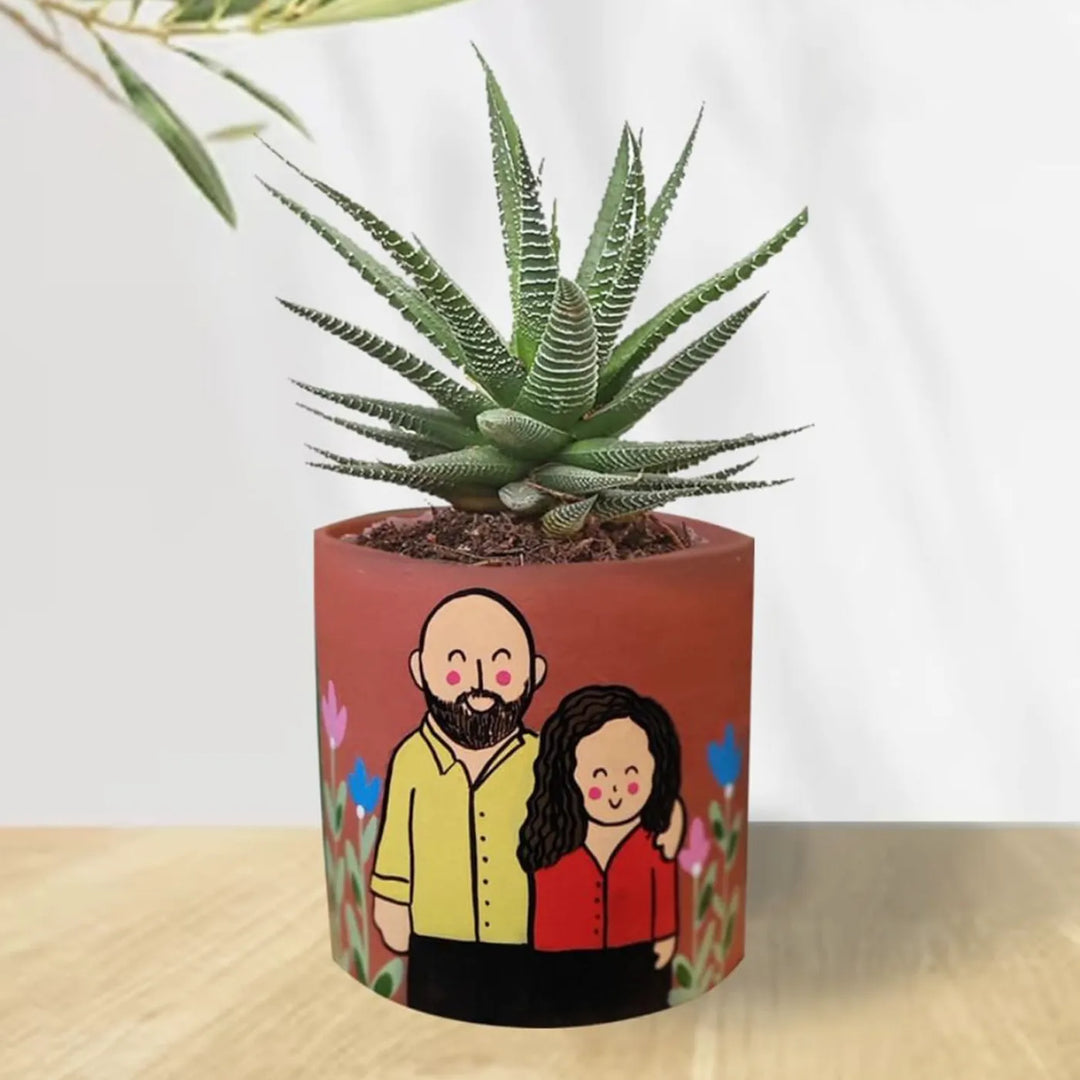 Photo Personalized Hand-Painted Caricature Illustration Terracotta Planter Pot