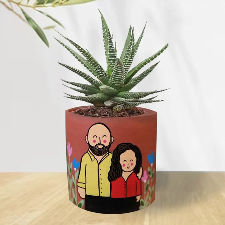 Photo Personalized Hand-Painted Caricature Illustration Terracotta Planter Pot