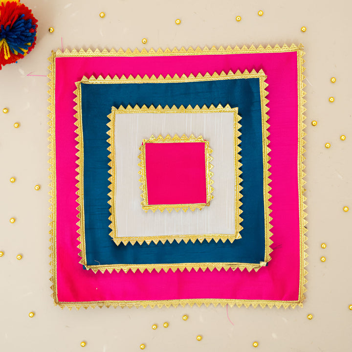Handmade Square Raw Silk Pooja Asan/Rangoli Mat | Set Of 4