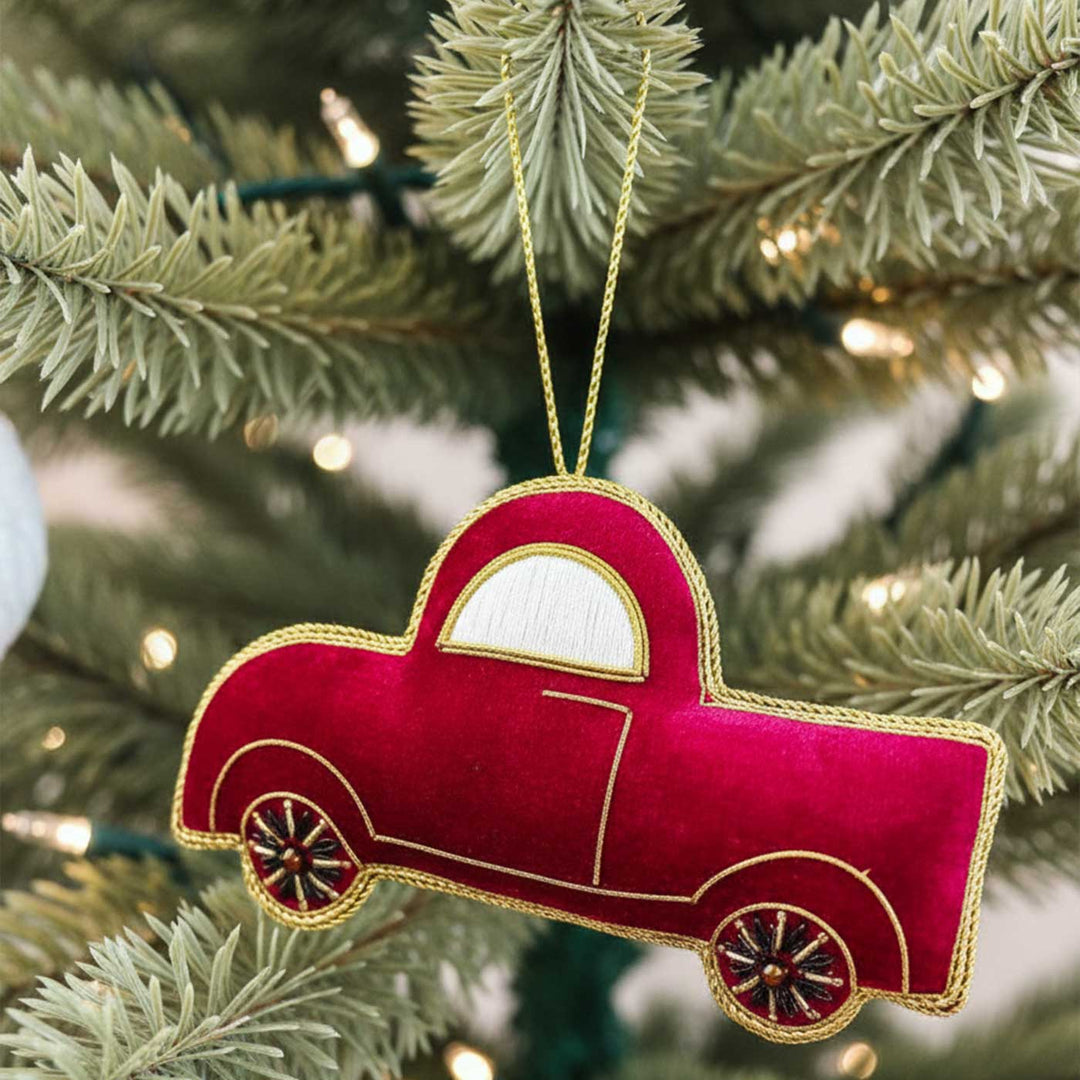 Red Car Cotton Premium Zardozi Ornament