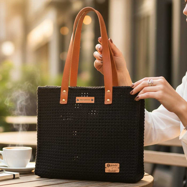 Solid Black Mukhya Knot Handmade Koodai Tote Bag