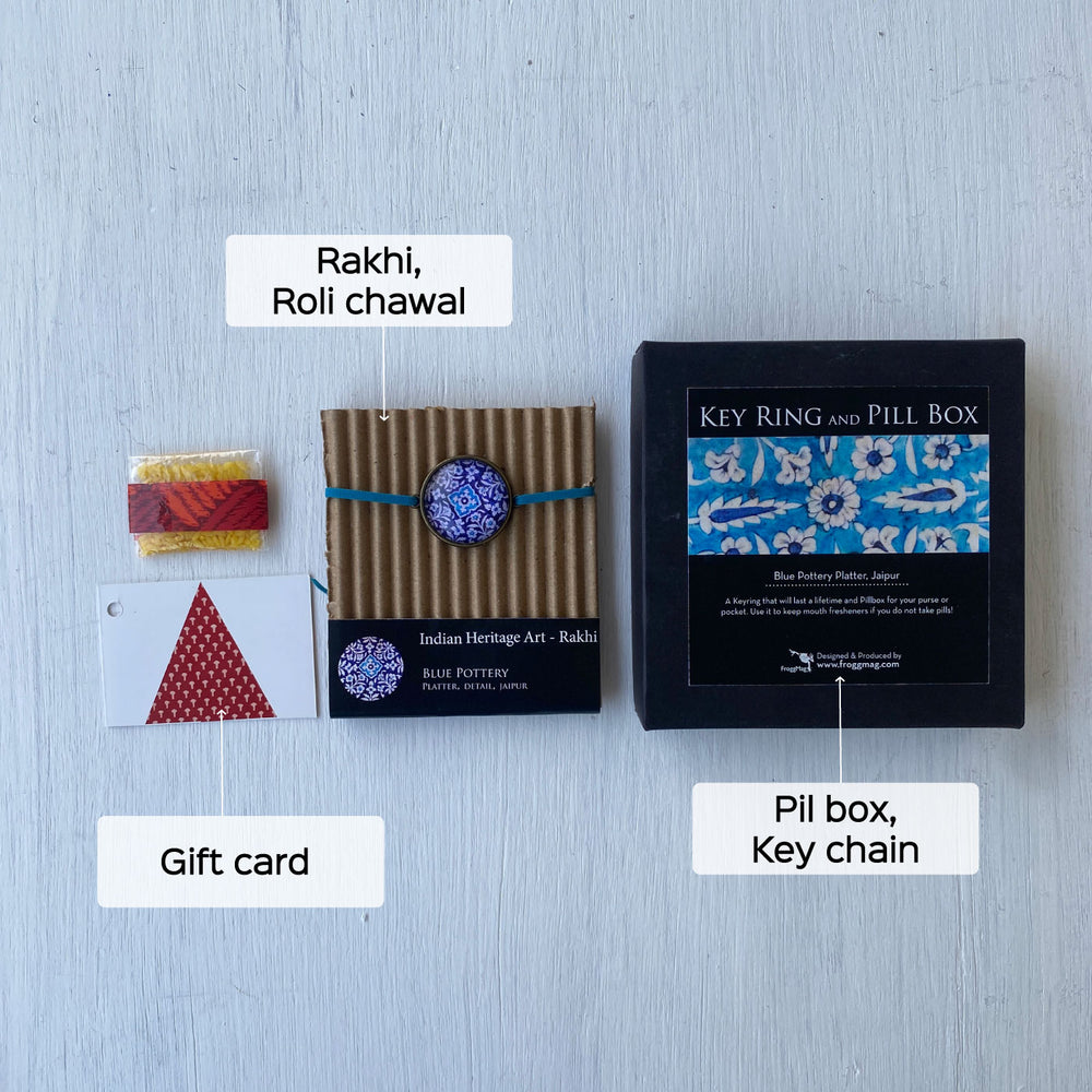 Handcrafted Folk Art Rakhi Hamper For The Elderly - Product contents with labels