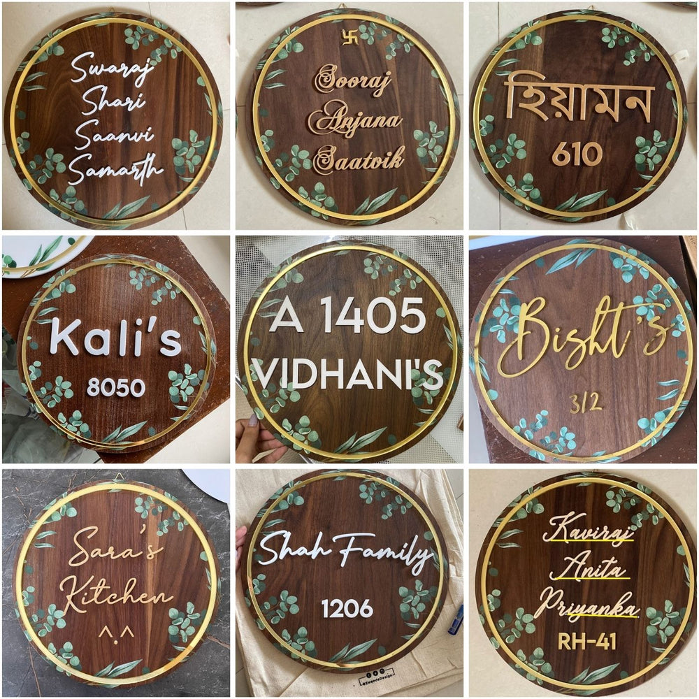 Hindi Marathi Personalised Floral Round Nameplate - Name Personalization Examples Front View