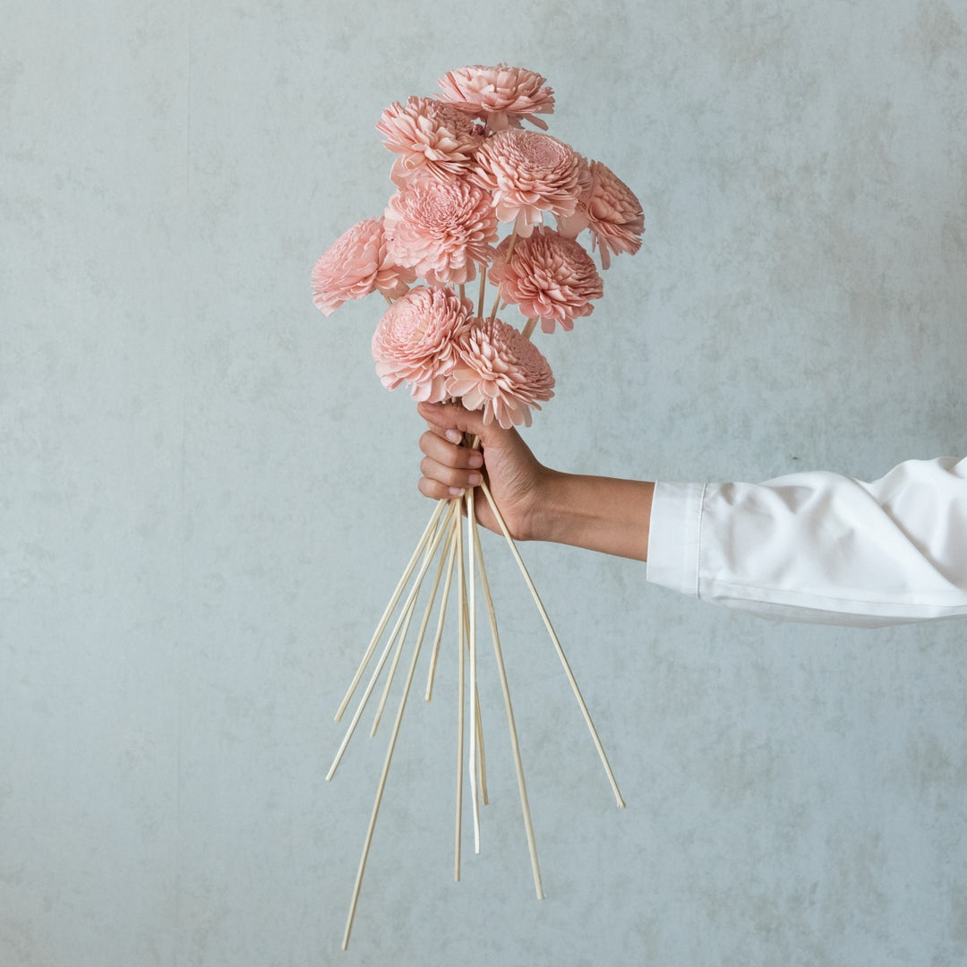Handmade Blush Pink Sola Wood Dried Flower Bunch | Set Of 10