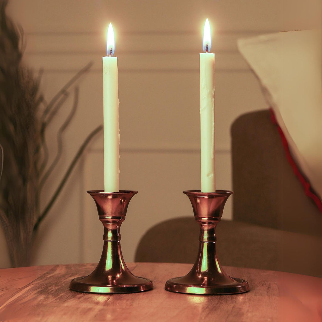 Handmade Golden Aluminium Taper Candle Holder | Set Of 2