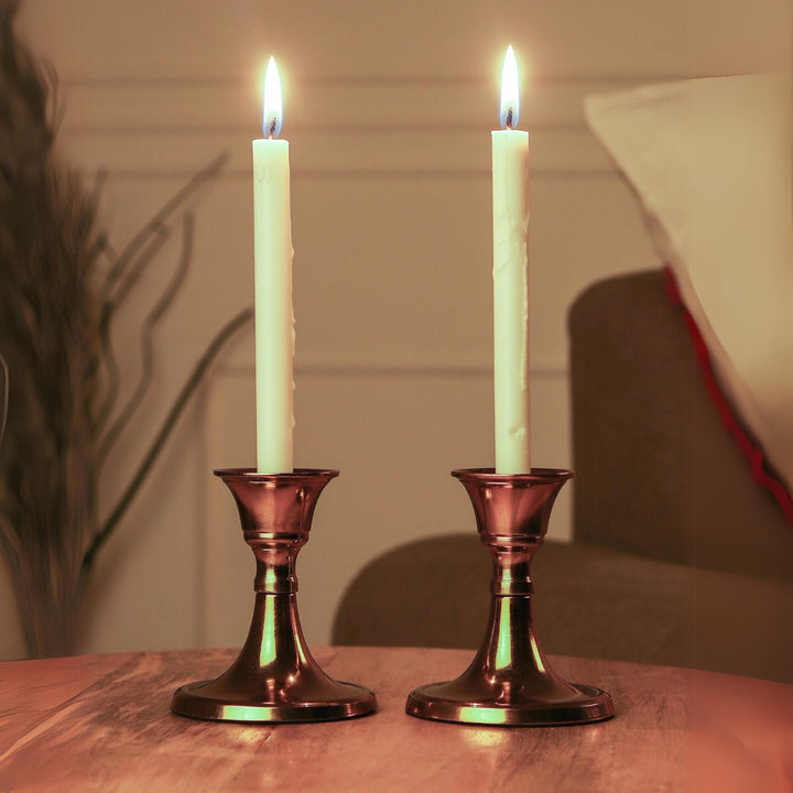 Handmade Golden Aluminium Taper Candle Holder | Set Of 2