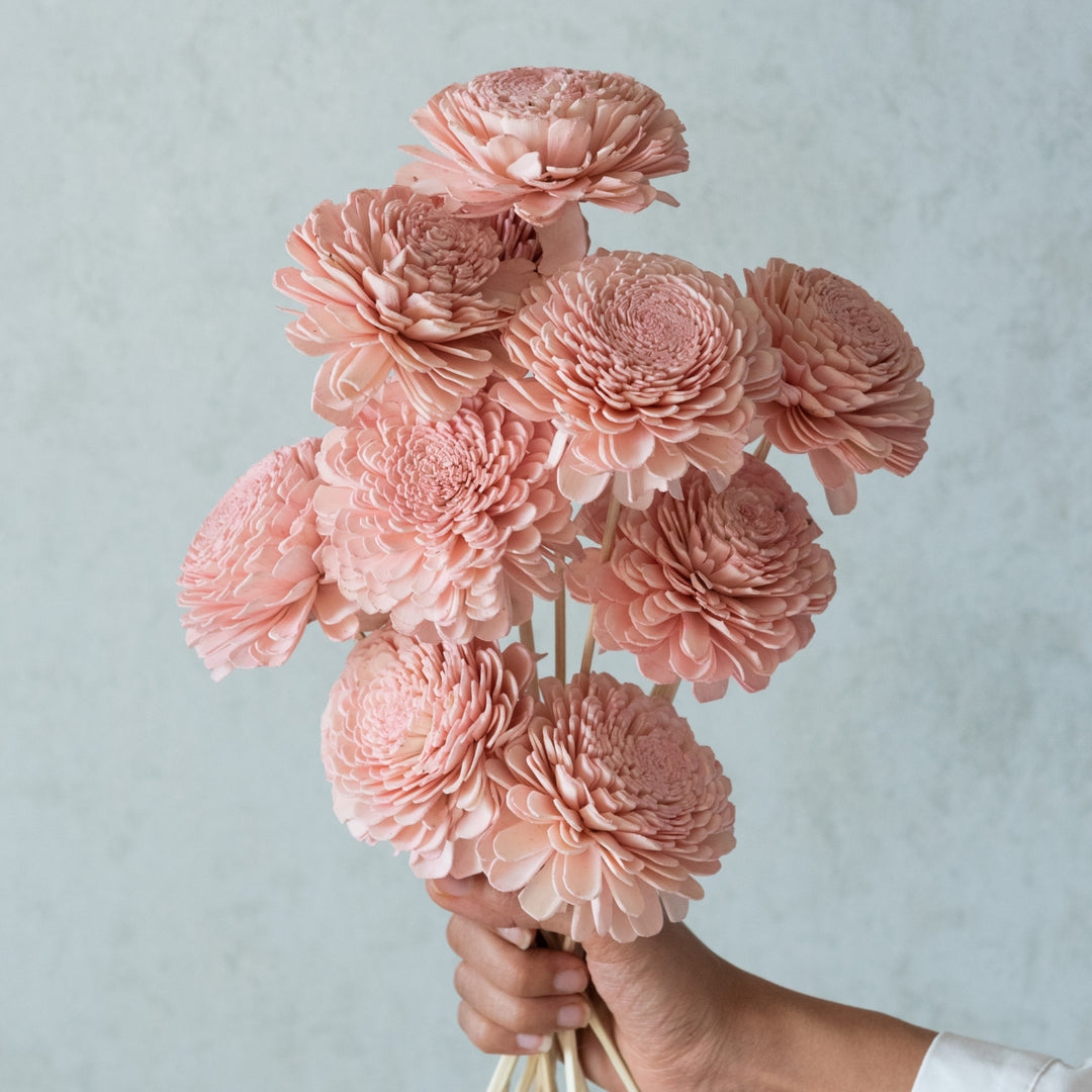 Handmade Blush Pink Sola Wood Dried Flower Bunch | Set Of 10