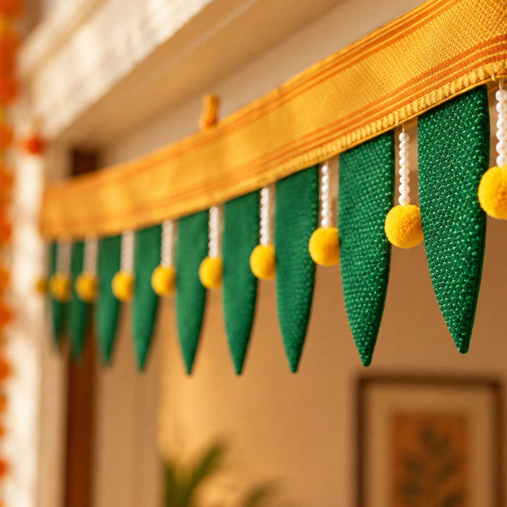 36 / 42 In | Handcrafted Traditional Mango Leaf Silk Fabric Toran For Festive Decor