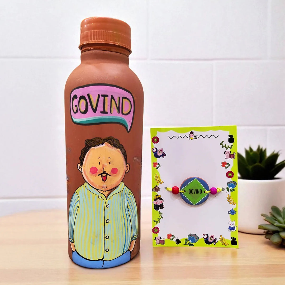 Photo Personalized Terracotta Rakhi Hamper | Includes 1 Bottle, 1 Rakhi