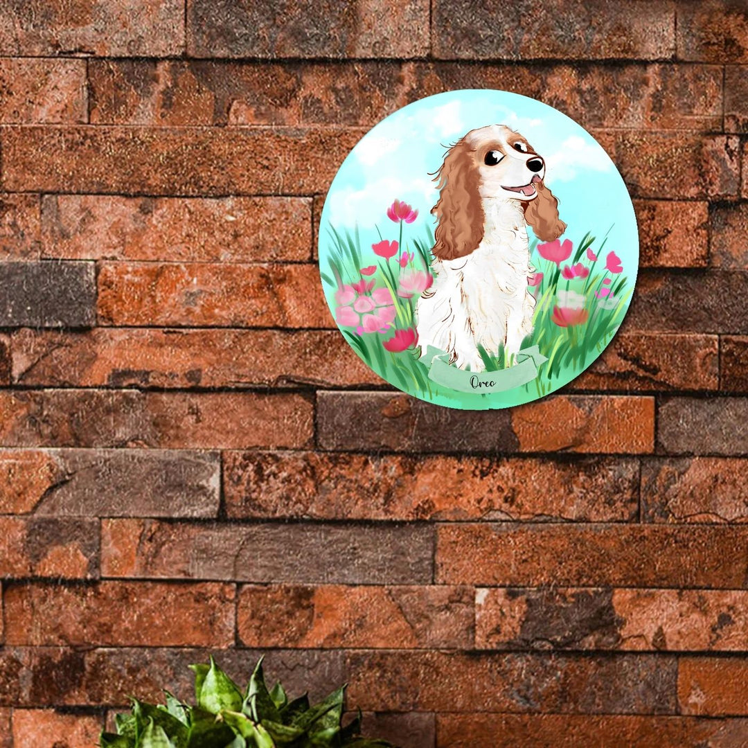 Photo Caricature Nameplate With Stand For Pets 5 - Mounted on Brick Wall