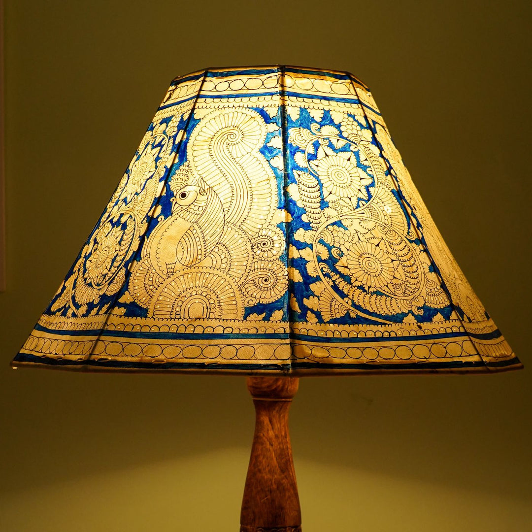 16 inch | Blue Floral Peacock Hand Painted Tholu Bommalata Lamp Shade